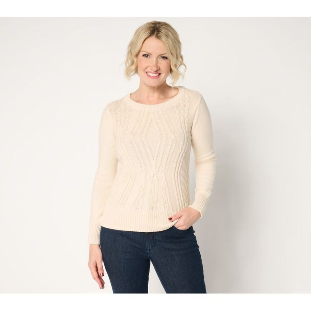 Women Control Women's Top Sweater Sz M Crew Neck Cable White A676770